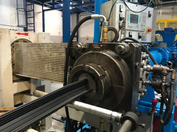 rubber Extruder is producing rubber profile