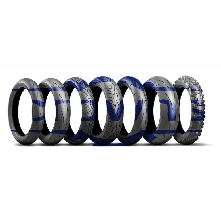 A range of cured rubber tires - the end product of Crowns Machinery's vulcanizing equipment in tire manufacturing. Pictures of rubber shoes: