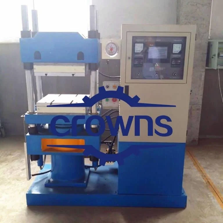Column-type rubber vulcanizing machine by Crowns Machinery, designed for versatility in small to medium production runs